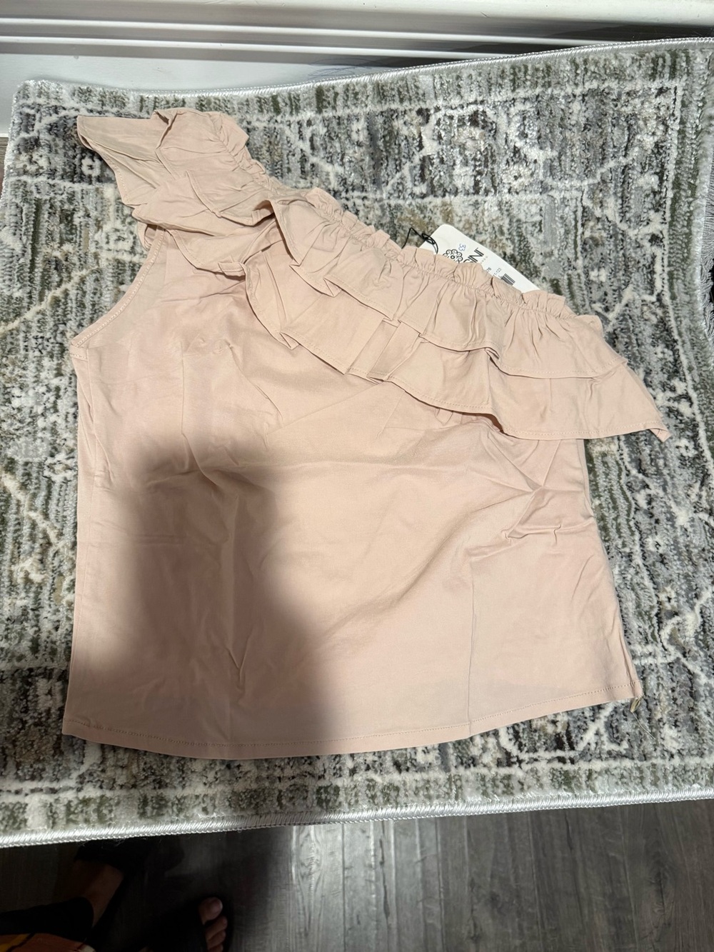Beige Ruffle One Shoulder Blouse – Size L